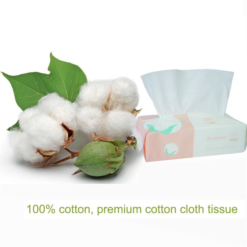 Careboree Ultra Soft Dry Baby Wipes Unscented Face Cleansing Multi-Purpose Pure Cotton Tissue (3 PACK-300 count)) - Image 4